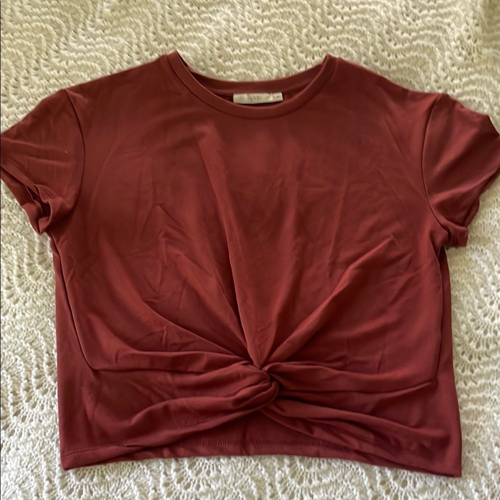 LUSH Red Crop Tie Front T-Shirt
